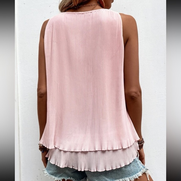 Elegant Pink V Neck Guipure Lace SleevelessTop Blouse Shirt Boho - Picture 4 of 7